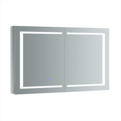 Spazio 48 in. W x 30 in. H Recessed or Surface Mount Medicine Cabinet with LED Lighting and Mirror Defogger - Super Arbor