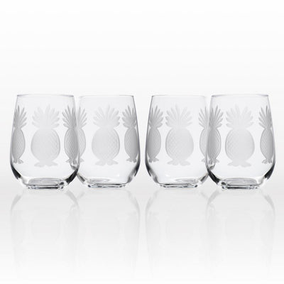 Pineapple 17 oz. Clear Stemless Wine Glass (Set of 4) - Super Arbor