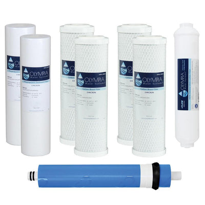 Complete 80 GPD 5-Stage Replacement Filter Set for Standard Size Reverse Osmosis System (with Extra Pre-Filter Set) - Super Arbor