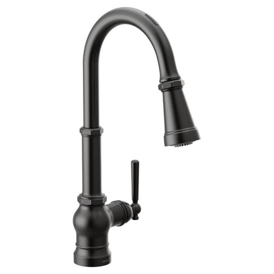 U by Moen Paterson Single-Handle Pull-Down Sprayer Smart Kitchen Faucet with Voice Control and PowerBoost in Matte Black - Super Arbor