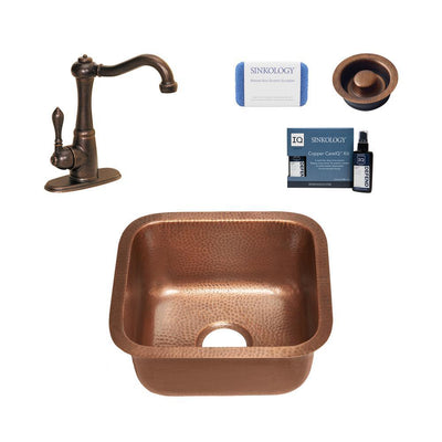 Sisley All-in-One Undermount 17 in. Single Bowl Copper Bar Prep Kitchen Sink with Pfister Faucet and Disposal Drain - Super Arbor