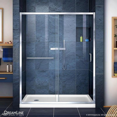 Infinity-Z 30 in. x 60 in. Semi-Frameless Sliding Shower Door in Chrome with Left Drain White Acrylic Base - Super Arbor