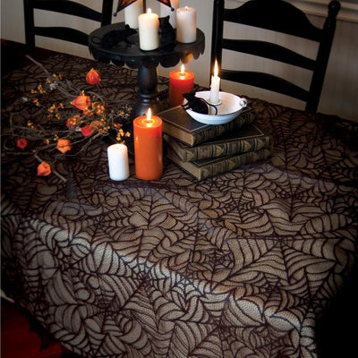 Spider Web Rectangle Black Polyester Tablecloth - Super Arbor