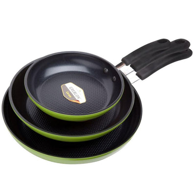 Green Earth 3-Piece Aluminum Ceramic Nonstick Frying Pan Set in Green - Super Arbor