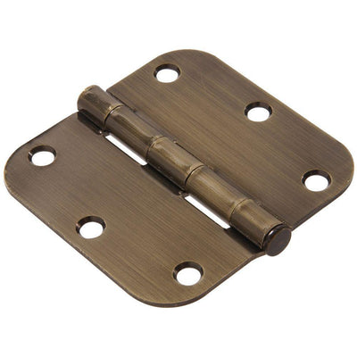 3-1/2 in. Antique Brass Residential Door Hinge with 5/8 in. Round Corner Removable Pin Full Mortise (9-Pack) - Super Arbor