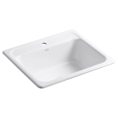 Mayfield Drop-In Cast Iron 25 in. 1-Hole Single Bowl Kitchen Sink in White with Basin Rack - Super Arbor