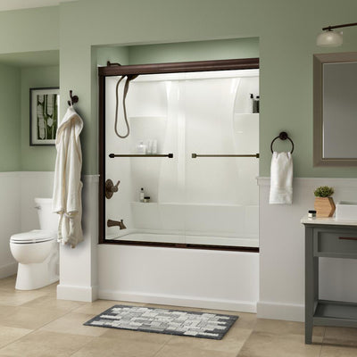 Everly 60 in. x 58-1/8 in. Traditional Semi-Frameless Sliding Bathtub Door in Bronze and 1/4 in. (6mm) Clear Glass - Super Arbor