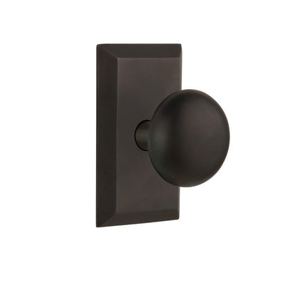 Studio Plate 2-3/8 in. Backset Oil-Rubbed Bronze Privacy Bed/Bath New York Door Knob - Super Arbor