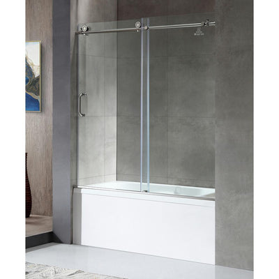 Raymore 60 in. x 62 in. Frameless Sliding Bathtub Door in Polished Chrome - Super Arbor