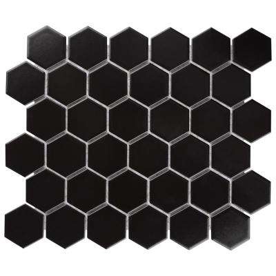 Merola Tile 
    Metro Hex 2 in. Matte 11-1/8 in. x12-5/8 in. Black Porcelain Mosaic (9.64 sq. ft. /case) - Super Arbor