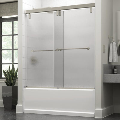 Lyndall 60 x 59-1/4 in. Frameless Mod Soft-Close Sliding Bathtub Door in Bronze with 3/8 in. (10mm) Clear Glass - Super Arbor