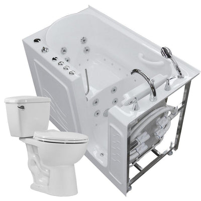52.8 in. Walk-In Whirlpool and Air Bath Tub in White with 1.28 GPF Single Flush Toilet - Super Arbor