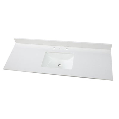 61 in. W Engineered Marble Single Sink Vanity Top in Winter White with White Trough Sink - Super Arbor