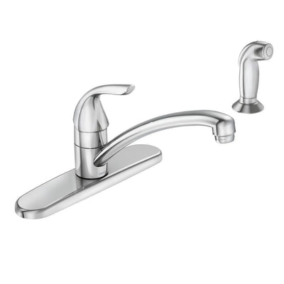 Adler Single-Handle Low Arc Standard Kitchen Faucet with Side Sprayer in Chrome - Super Arbor