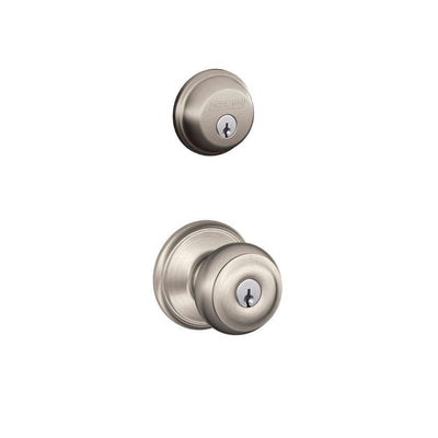 Satin Nickel Single Cylinder Deadbolt with Georgian Entry Door Knob Combo Pack - Super Arbor