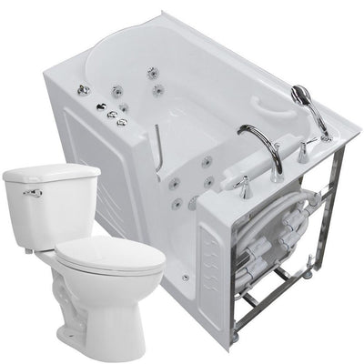 52.8 in. Walk-In Whirlpool Bathtub in White with 1.28 GPF Single Flush Toilet - Super Arbor