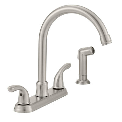 Builders 2-Handle Standard Kitchen Faucet with Sprayer in Stainless Steel - Super Arbor