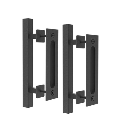 12 in. Black Square Pull and Flush Sliding Barn Door Handle Set (2-Pack) - Super Arbor