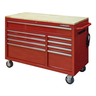 52 in. W 9-Drawer Deep Tool Chest Mobile Workbench in Gloss Red