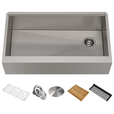 Kore Workstation Farmhouse/Apron-Front Stainless Steel 33 in. Single Bowl Kitchen Sink with Accessories - Super Arbor