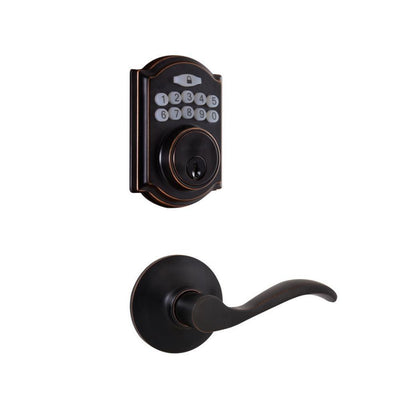 Castle Aged Bronze Single Cylinder Electronic Keypad Deadbolt with Passage Naples Lever Combo Pack - Super Arbor