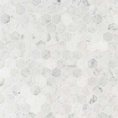 MSI Carrara White Hexagon 11.75 in. x 12 in. x 8mm Honed Marble Mesh-Mounted Mosaic Tile (9.8 sq. ft./case) - Super Arbor
