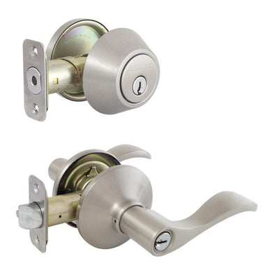 Naples Satin Nickel Entry Lever and Single Cylinder Deadbolt Combo Pack - Super Arbor