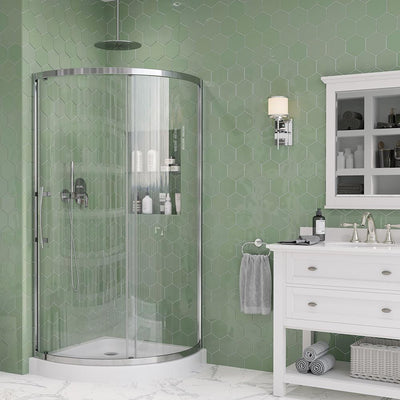 Maia 32 in. x 72.80 in. Semi-Frameless Sliding Shower Door in Chrome with 32 in. x 32 in. Base in White - Super Arbor