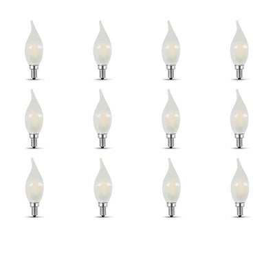 Feit Electric 60-Watt Equivalent CA10 Candelabra Dimmable Filament Frosted Glass Chandelier LED Light Bulb, Soft White (12-Pack) - Super Arbor