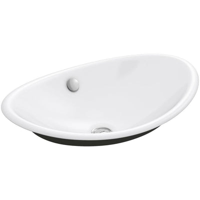 KOHLER Iron Plains Vessel Cast Iron Bathroom Sink in White with Iron Black Painted Underside and Overflow - Super Arbor
