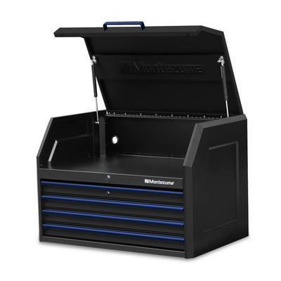 36 in. x 24 in. 4-Drawer Tool Top Chest with Power and USB Outlets in Black and Blue - Super Arbor