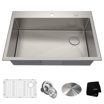 Loften Undermount/Drop-In Stainless Steel 33 in. 1-Hole Single Bowl Kitchen Sink - Super Arbor