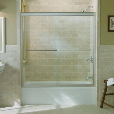 Fluence 59-5/8 in. x 58-5/16 in. Semi-Frameless Sliding Bathdoor in Matte Nickel with Handle - Super Arbor