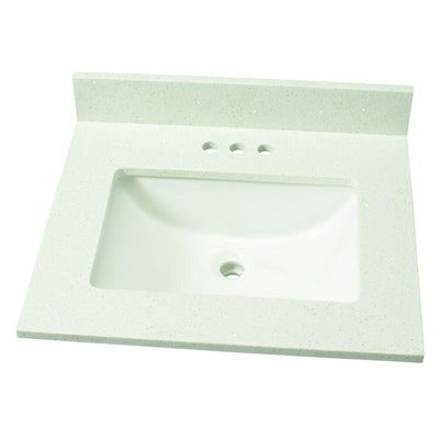 25 in. W Engineered Stone Single Sink Vanity Top in Sparkling White with White Sink - Super Arbor