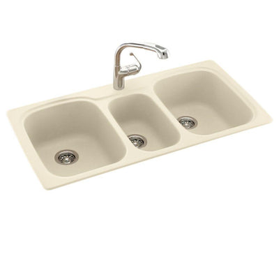 Drop-In/Undermount Solid Surface 44 in. 1-Hole 40/20/40 Triple Bowl Kitchen Sink in Bone - Super Arbor