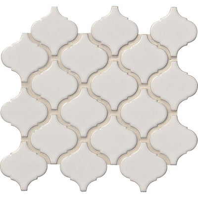 Bianco Arabesque 9.84 in. x 10.63 in. x 6mm Glossy Ceramic Mesh-Mounted Mosaic Tile (10.95 sq. ft. / case) - Super Arbor