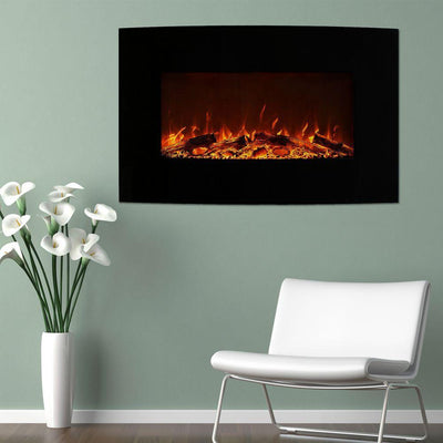 36 in. Curved Color Changing Electric Fireplace Wall Mount Floor Stand in Black - Super Arbor