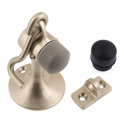 Satin Nickel Solid Brass Cannon Floor Door Stop with Hook and Holder - Super Arbor