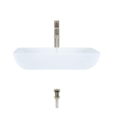 MR Direct Porcelain Vessel Sink in White with 721 Faucet and Pop-Up Drain in Brushed Nickel - Super Arbor