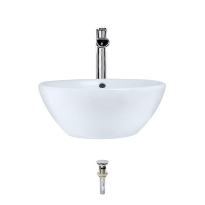 MR Direct Porcelain Vessel Sink in White with 731 Faucet and Pop-Up Drain in Chrome - Super Arbor