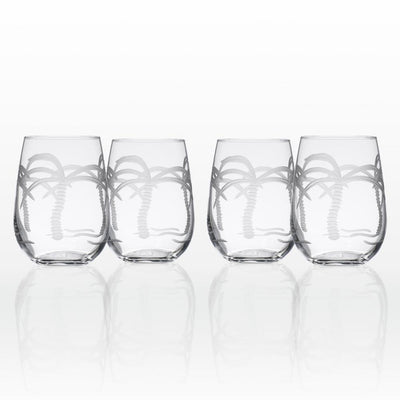 Palm Tree 17 oz. Clear Stemless Wine Tumbler (Set of 4) - Super Arbor