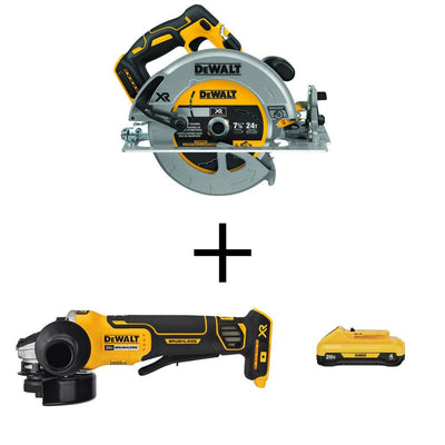 20V MAX 7-1/4 in. Li-Ion Cordless Circular Saw (Tool-Only) w/20V 4-1/2 in. Angle Grinder(Tool-Only) and 20V 4 Ah Battery - Super Arbor