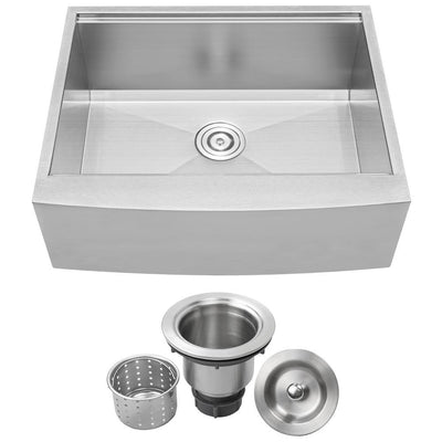 Bryce Zero Radius Farmhouse Apron Front 16-Gauge Stainless Steel 27 in. Single Basin Kitchen Sink with Basket Strainer - Super Arbor