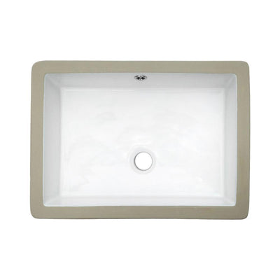 20 in. Undermount Rectangular Porcelain Ceramic Bathroom Sink in White with Overflow Drain - Super Arbor