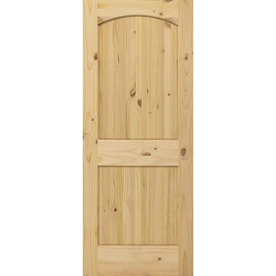 24 in. x 80 in. Universal 2-Panel Archtop Solid Unfinished Knotty Pine Wood V-Groove Interior Door Slab - Super Arbor