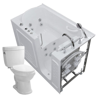 52.75 in. Walk-In Whirlpool Bathtub in White with 1.6 GPF Single Flush Toilet - Super Arbor