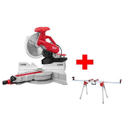 12 in. Sliding Dual Bevel Miter Saw with Folding Miter Saw Stand - Super Arbor