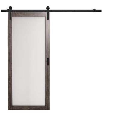 36 in. x 84 in. Iron Age Gray MDF Frosted Glass 1 Lite Design Sliding Barn Door with Rustic Hardware Kit - Super Arbor