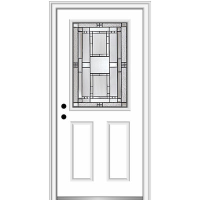 32 in. x 80 in. Metro Right-Hand Inswing Decorative 1/2 Lite 2-Panel Primed Steel Prehung Front Door on 4-9/16 in. Frame - Super Arbor