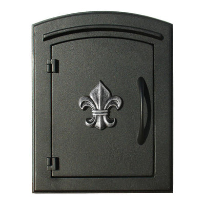 Manchester Black with Silver Antiqued Fleur De Lis Column Mount Locking Mailbox - Super Arbor